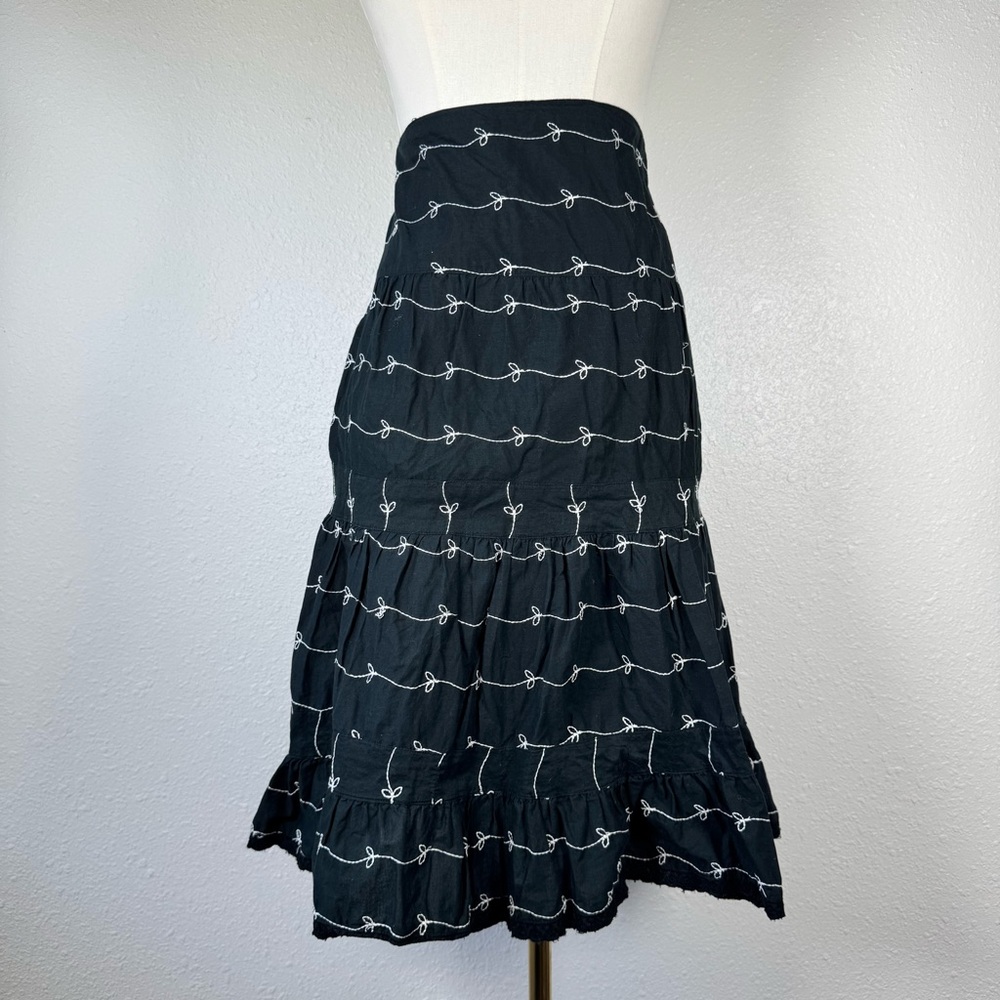 Vintage Mossimo Black Tiered Midi Skirt Plus 18W Cotton Embroidered Bows Lace